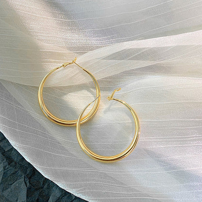 Silver Needle Personality Retro Hong Kong Style Ear Hoop Earrings Female Exaggerated-Jewearrings