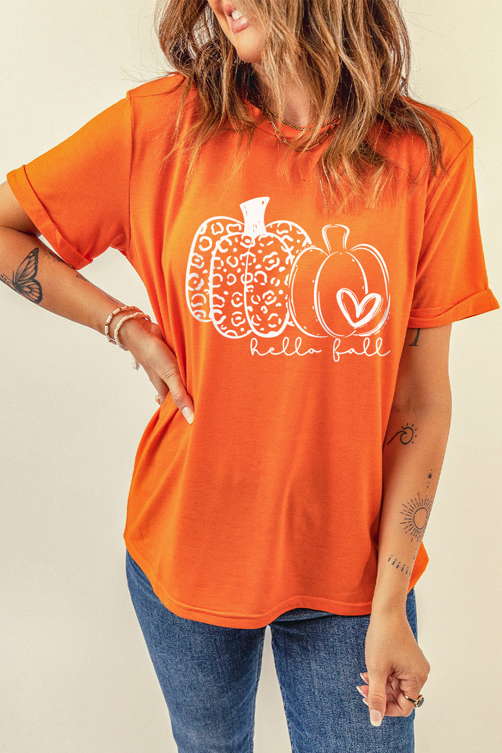 HELLO FALL Pumpkin Graphic T-Shirt-Jewearrings