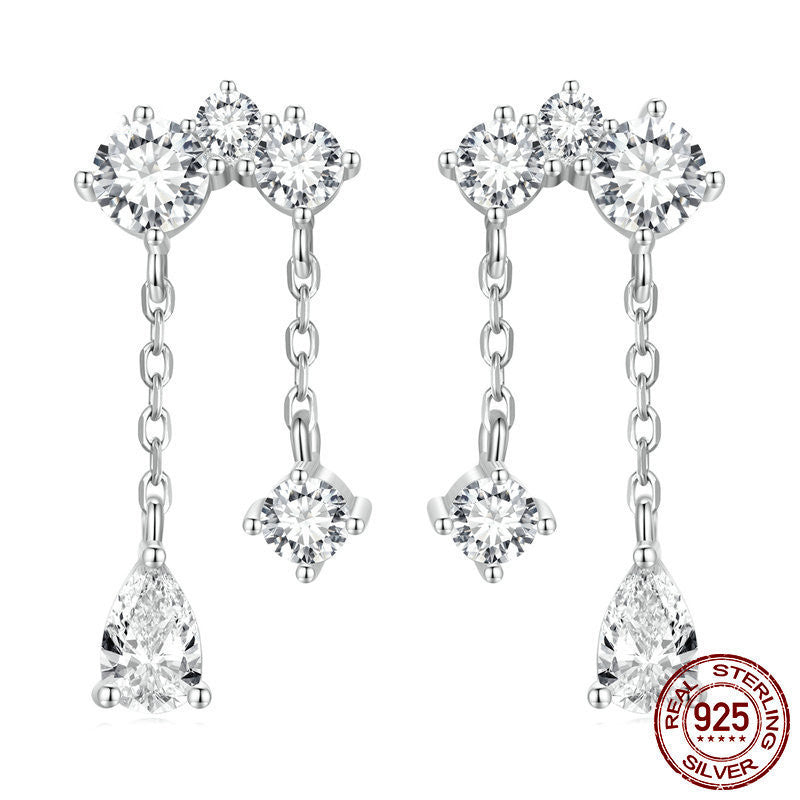 S925 Silver Drop Zircon Delicate Sparkle Earrings-Jewearrings