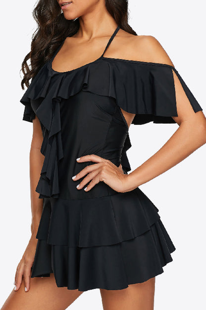 Ruffled Cold-Shoulder Two-Piece Swimsuit-Jewearrings