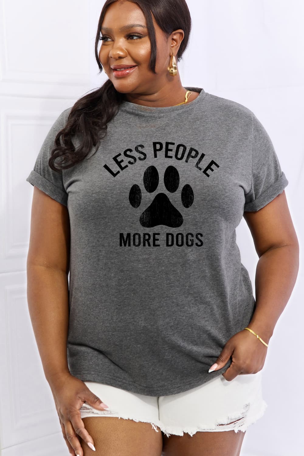 Simply Love Full Size LESS PEOPLE MORE DOGS Graphic Cotton Tee-Jewearrings