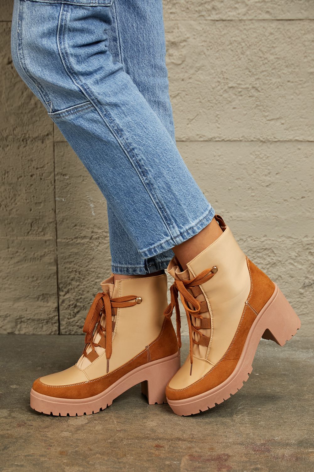 East Lion Corp Lace Up Lug Booties-Jewearrings