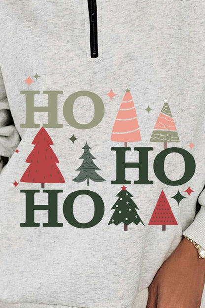 HO HO HO Christmas Tree Graphic Sweatshirt-Jewearrings