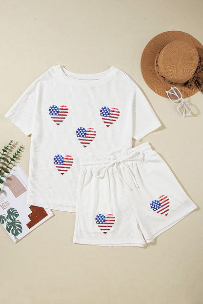 US Flag Round Neck Top and Shorts Set-Jewearrings