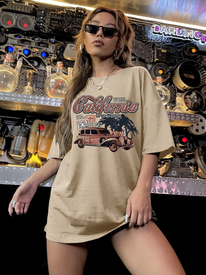 Car Graphic Round Neck Half Sleeve T-Shirt-Jewearrings