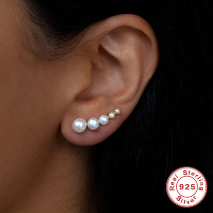 S925 Sterling Silver Single Row Size Pearl Stud Earrings-Jewearrings