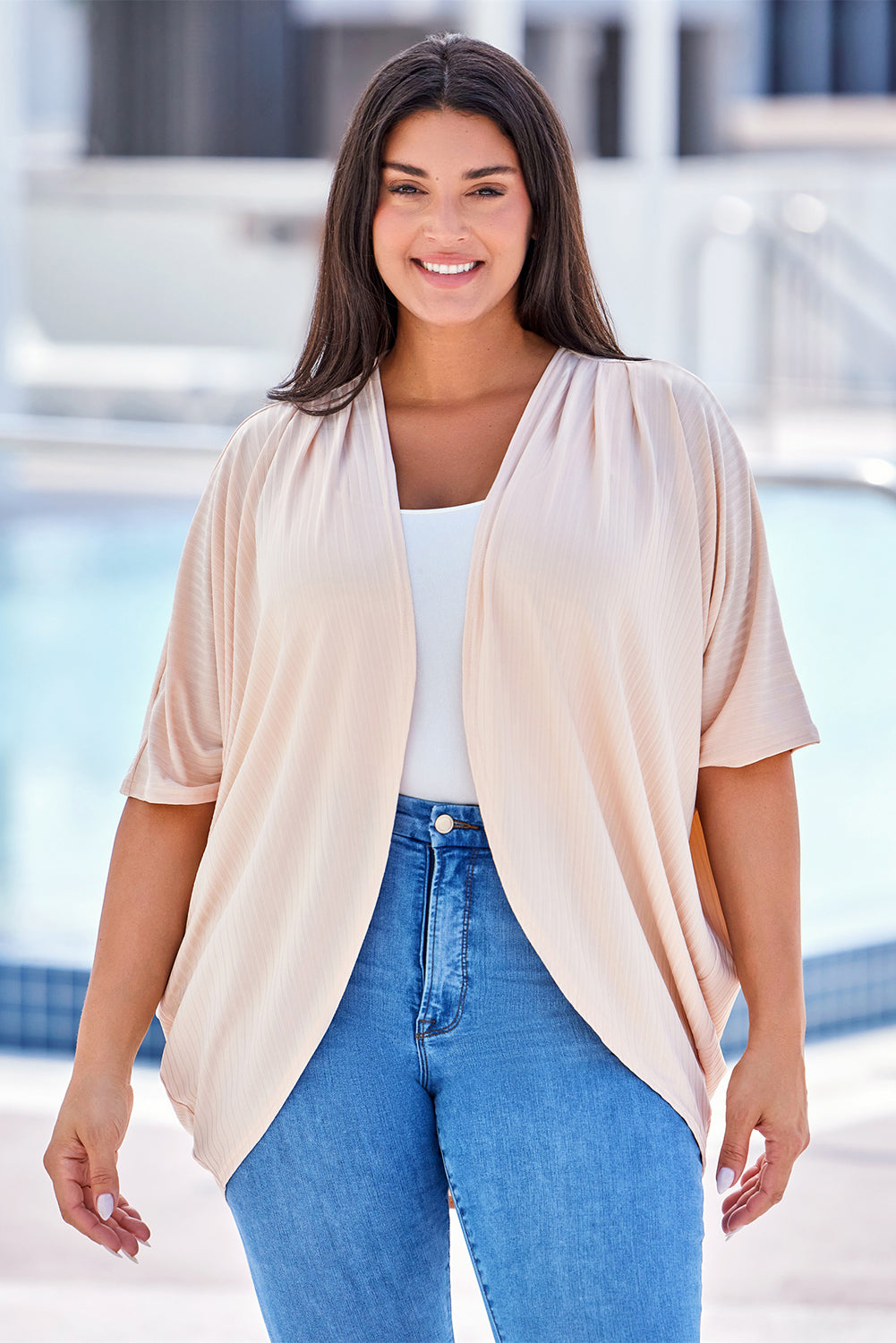 Plus Size Ribbed Cocoon Cover Up-Jewearrings