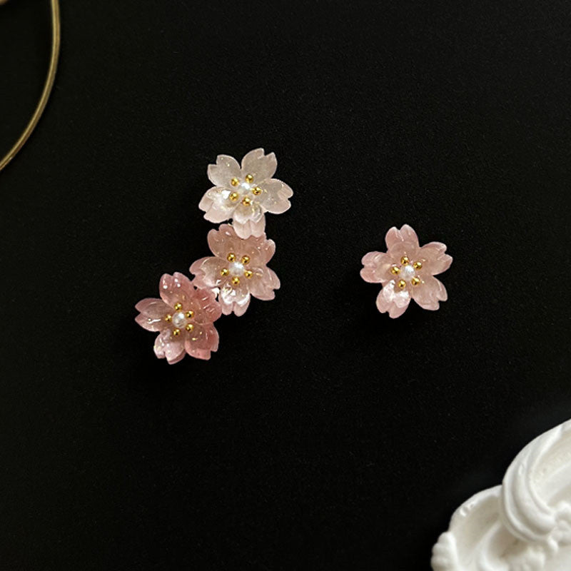 Mini Asymmetric Cherry Blossom Earrings 925 Sterling Silver-Jewearrings