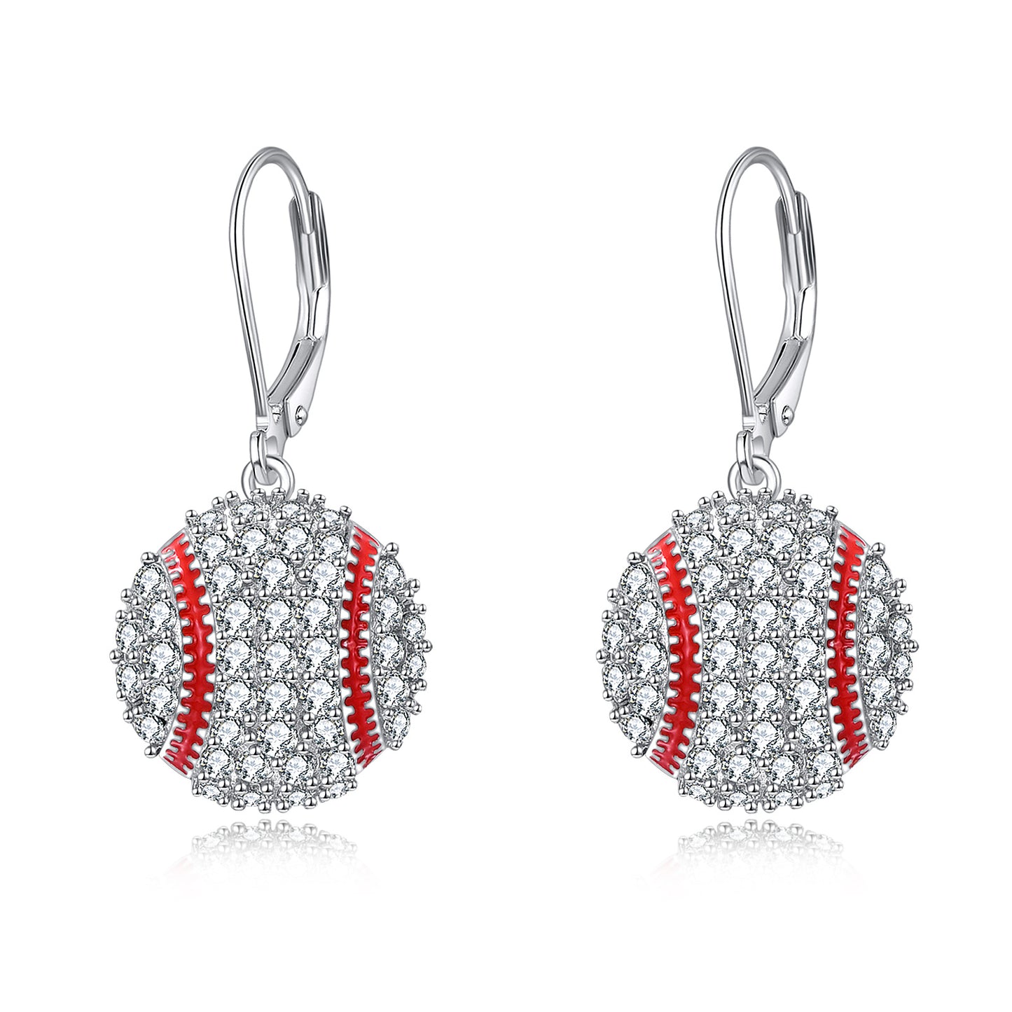 Sterling Silver Baseball Earrings Leverback Dangle Drop Earrings Sports Jewelry-Jewearrings