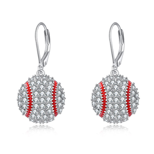 Sterling Silver Baseball Earrings Leverback Dangle Drop Earrings Sports Jewelry-Jewearrings