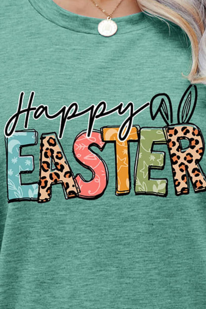 HAPPY EASTER Graphic Round Neck Tee Shirt-Jewearrings