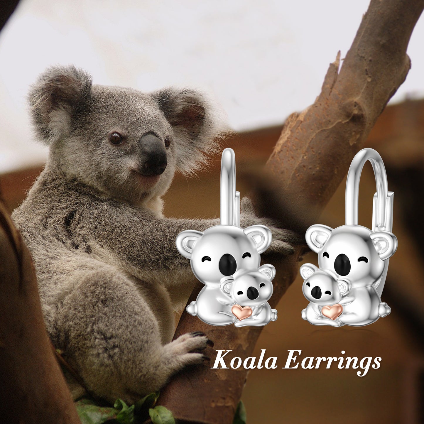 Koala Earrings for Girls Women Cute Mother Daughter Koalas Stud Earrings Sterling Silver Drop Dangle Jewelry-Jewearrings