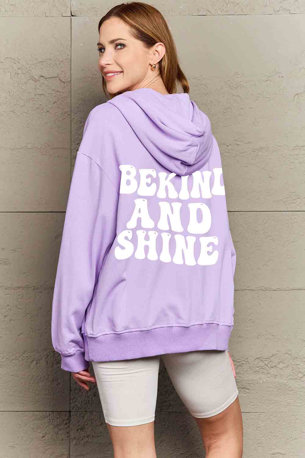 Simply Love Full Size BE KIND AND SHINE Graphic Hoodie-Jewearrings