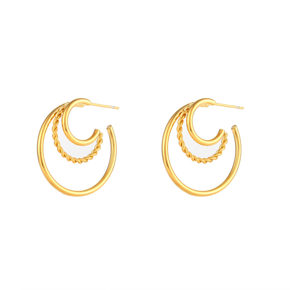 Trendy Earrings Stainless Steel Multi-layer Hollow Ear Hoop Jewelry-Jewearrings