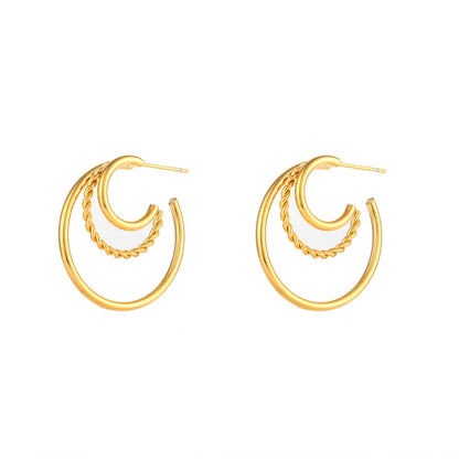 Trendy Earrings Stainless Steel Multi-layer Hollow Ear Hoop Jewelry-Jewearrings