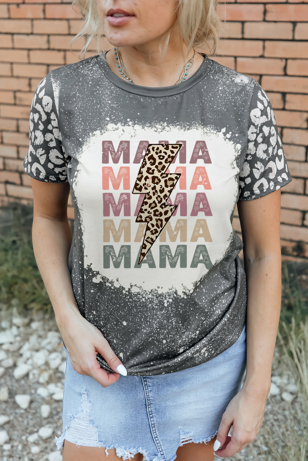 MAMA Leopard Lightning Graphic T-Shirt-Jewearrings