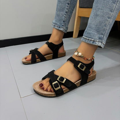 Open Toe Flat Buckle Sandals-Jewearrings