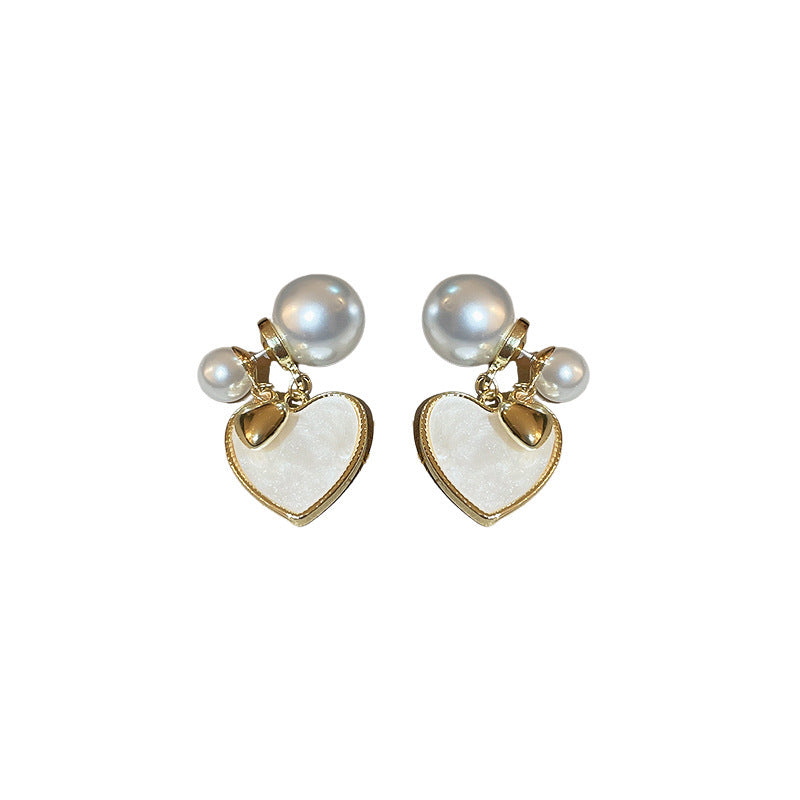 Women's Brushed Love Pearl Earrings-Jewearrings