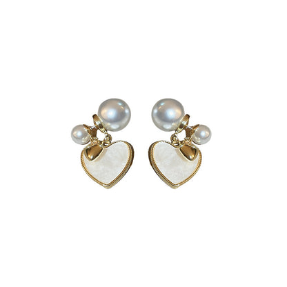 Women's Brushed Love Pearl Earrings-Jewearrings