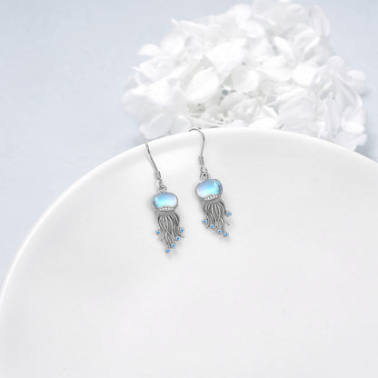 Sterling Silver Ocean Jellyfish Moonstone Dangle Earrings Jewelry Gifts for Women-Jewearrings