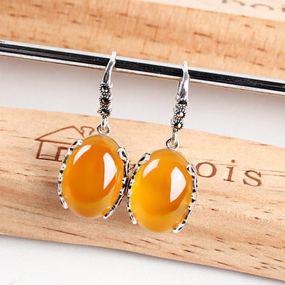 Silver Topaz Agate Gemstone Earrings Jewelry Garnet Drop Earrings-Jewearrings