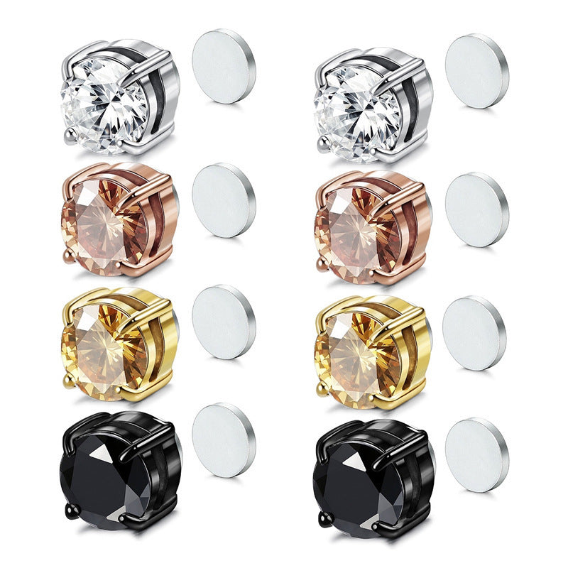 Unisex Zircon Stud Earrings Amazon Hot Zircon Magnet Ear Clips-Jewearrings