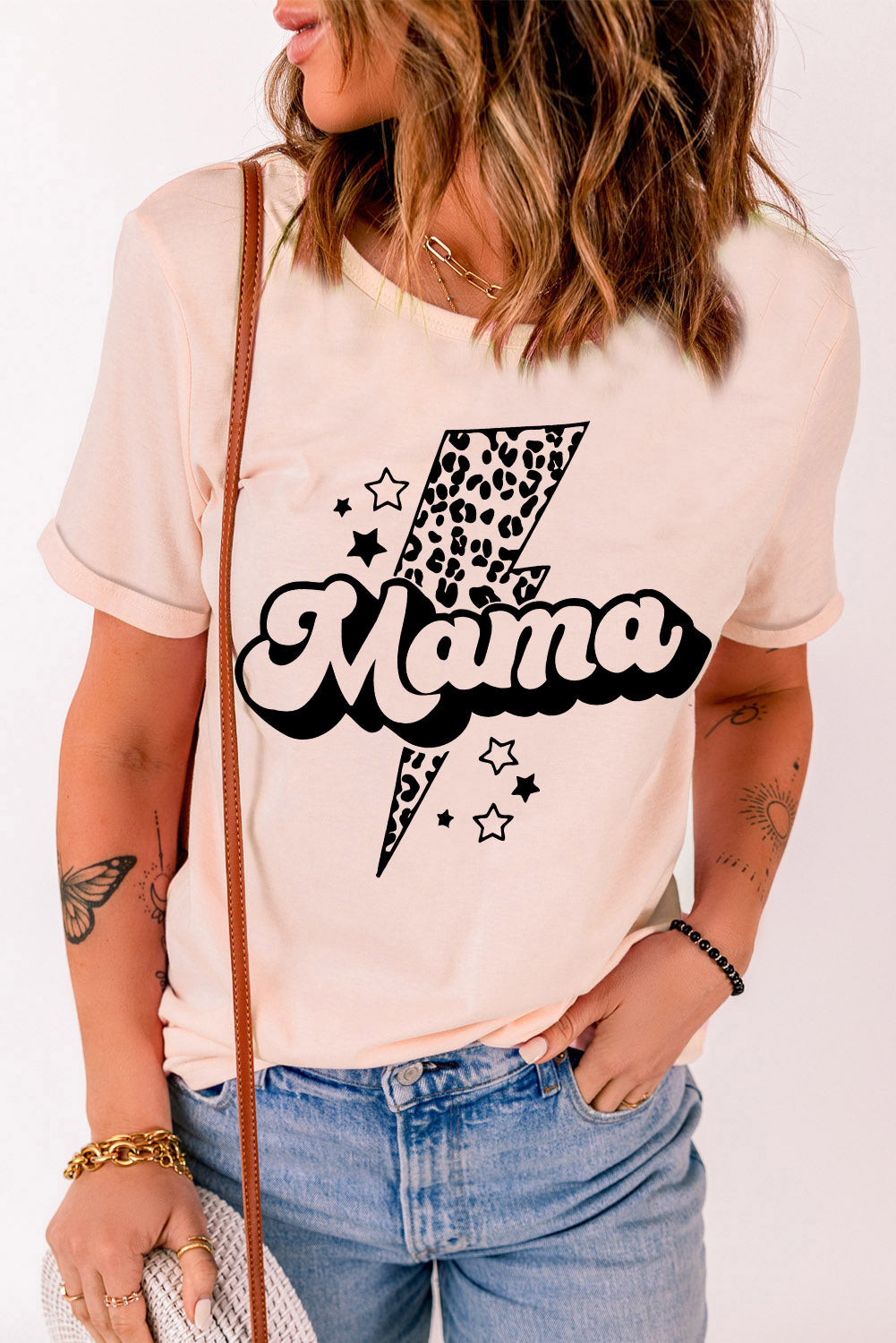 MAMA Lightning Graphic Round Neck Tee-Jewearrings