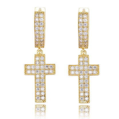 Women's Personality Double Row Zircon Cross Earrings-Jewearrings