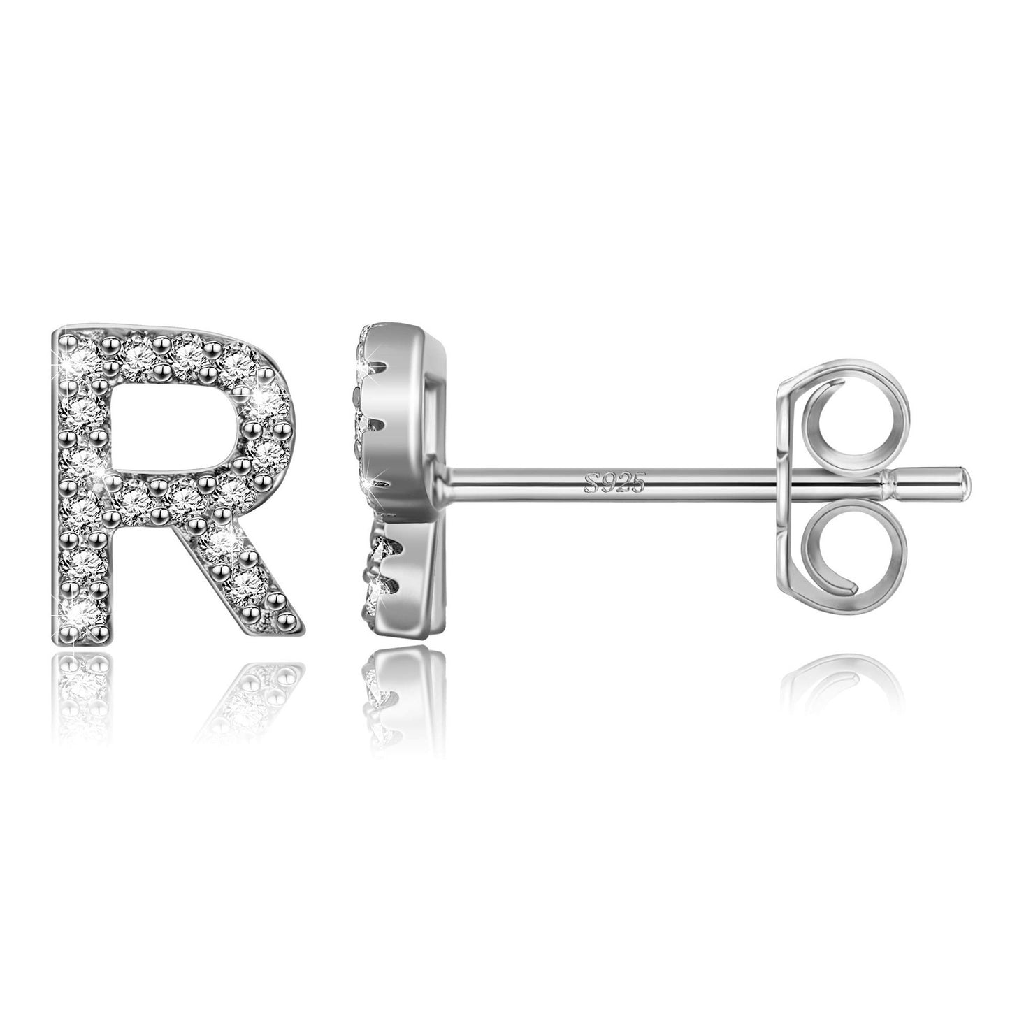 Simple Rhinestone Silver Needle English Alphabet Letter Earrings-Jewearrings