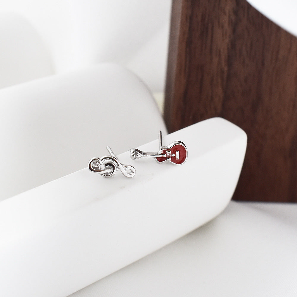 Female Cute Simple S925 Sterling Silver Guitar Note Earrings-Jewearrings