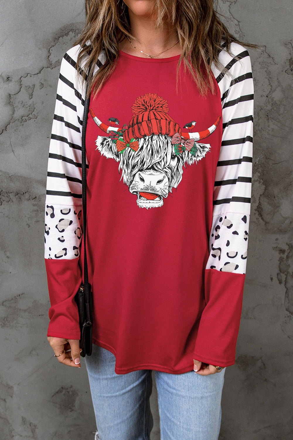 Bull Graphic Striped Long Sleeve T-Shirt-Jewearrings