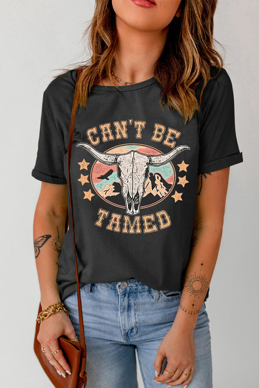 CAN'T BE TAMED Graphic Short Sleeve Tee-Jewearrings