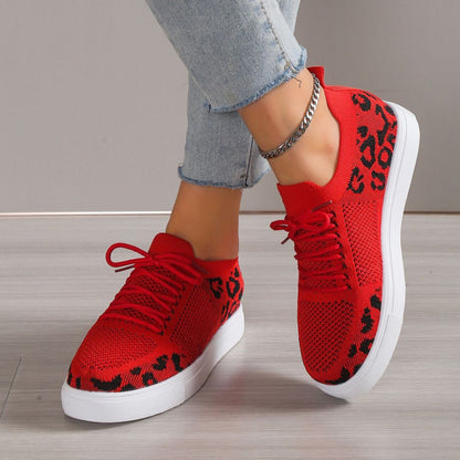 Lace-Up Leopard Flat Sneakers-Jewearrings