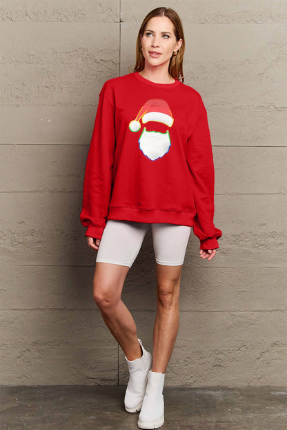 Simply Love Full Size Rainbow Santa Graphic Round Neck Sweatshirt-Jewearrings