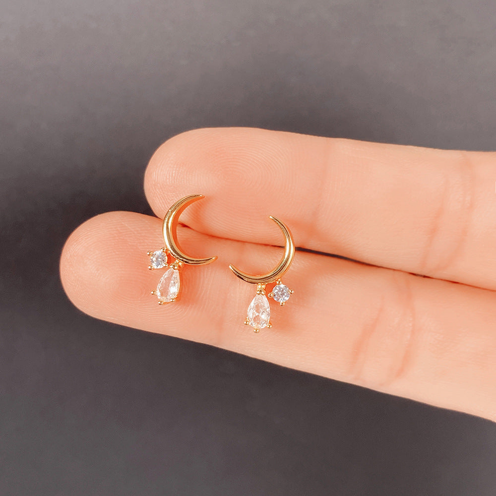 Small Curved Moon Shape Zircon Stud Earrings Female-Jewearrings