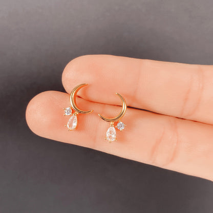 Small Curved Moon Shape Zircon Stud Earrings Female-Jewearrings