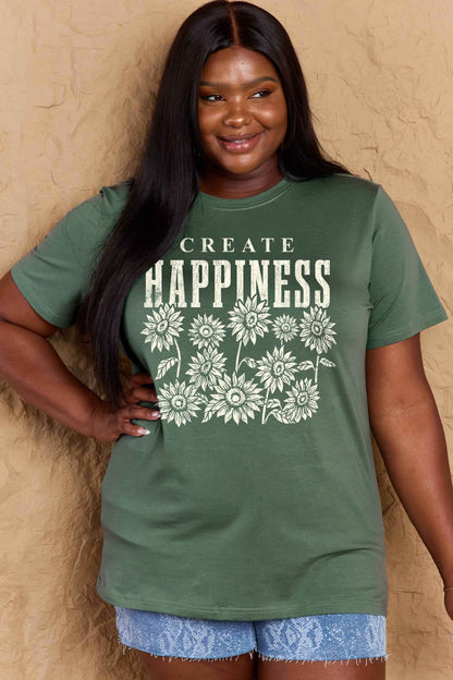 Simply Love Full Size CREATE HAPPINESS Graphic Cotton T-Shirt-Jewearrings