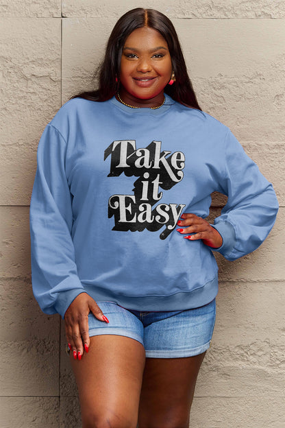 Simply Love Full Size TAKE IT EASY Graphic Sweatshirt-Jewearrings