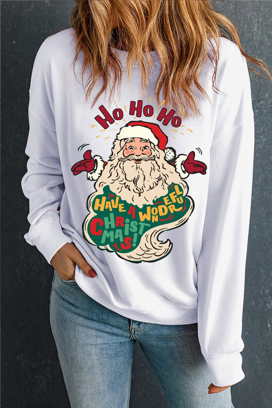 Santa Graphic Round Neck Long Sleeve Sweatshirt-Jewearrings