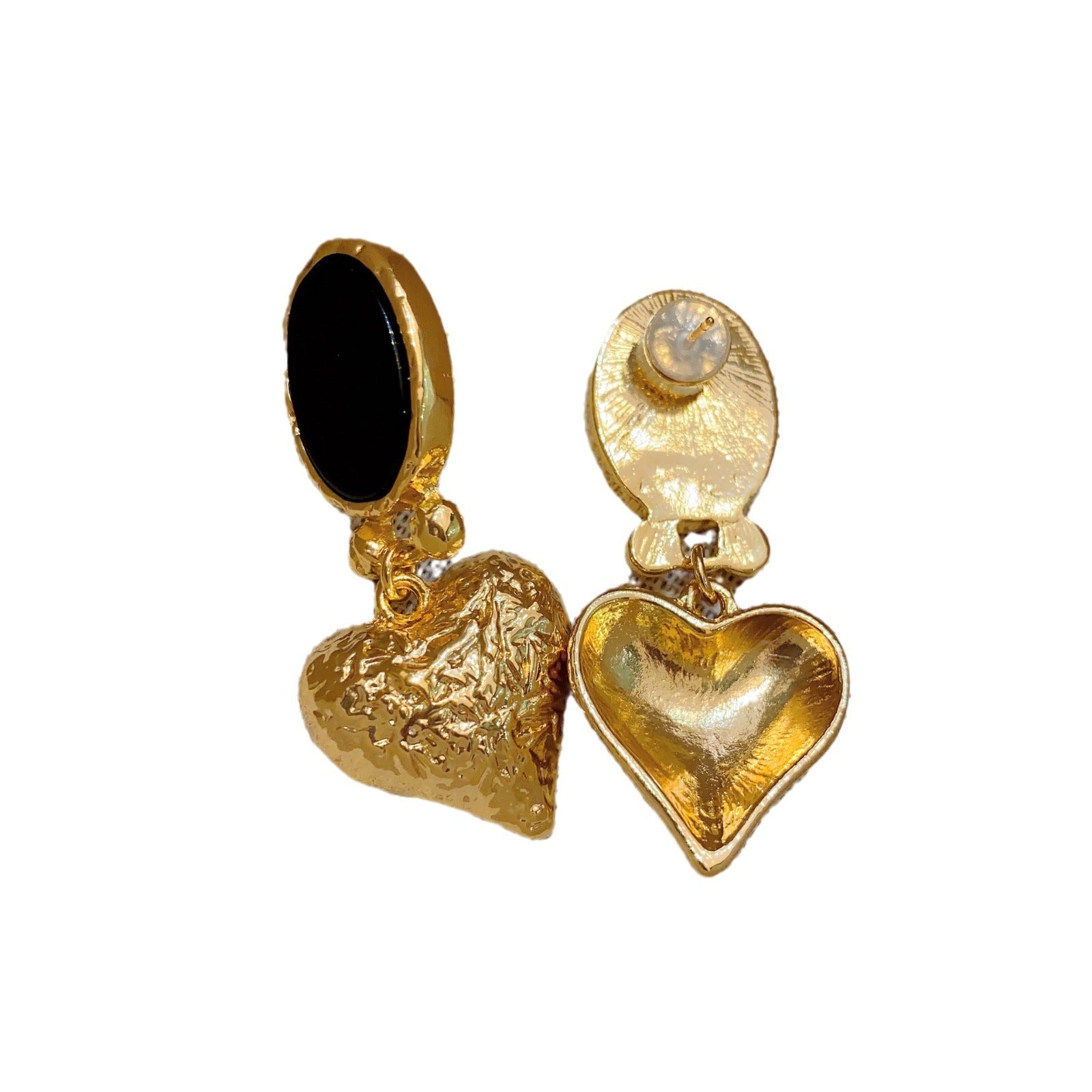 Vintage Inlaid Black Agate Ear Clip Heart-shaped Earrings-Jewearrings