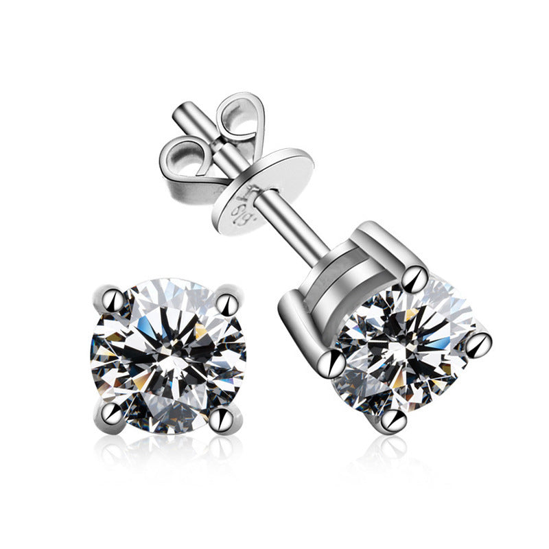 S925 Silver Moissanite Classic Four-Claw Drill Stud Earrings-Jewearrings