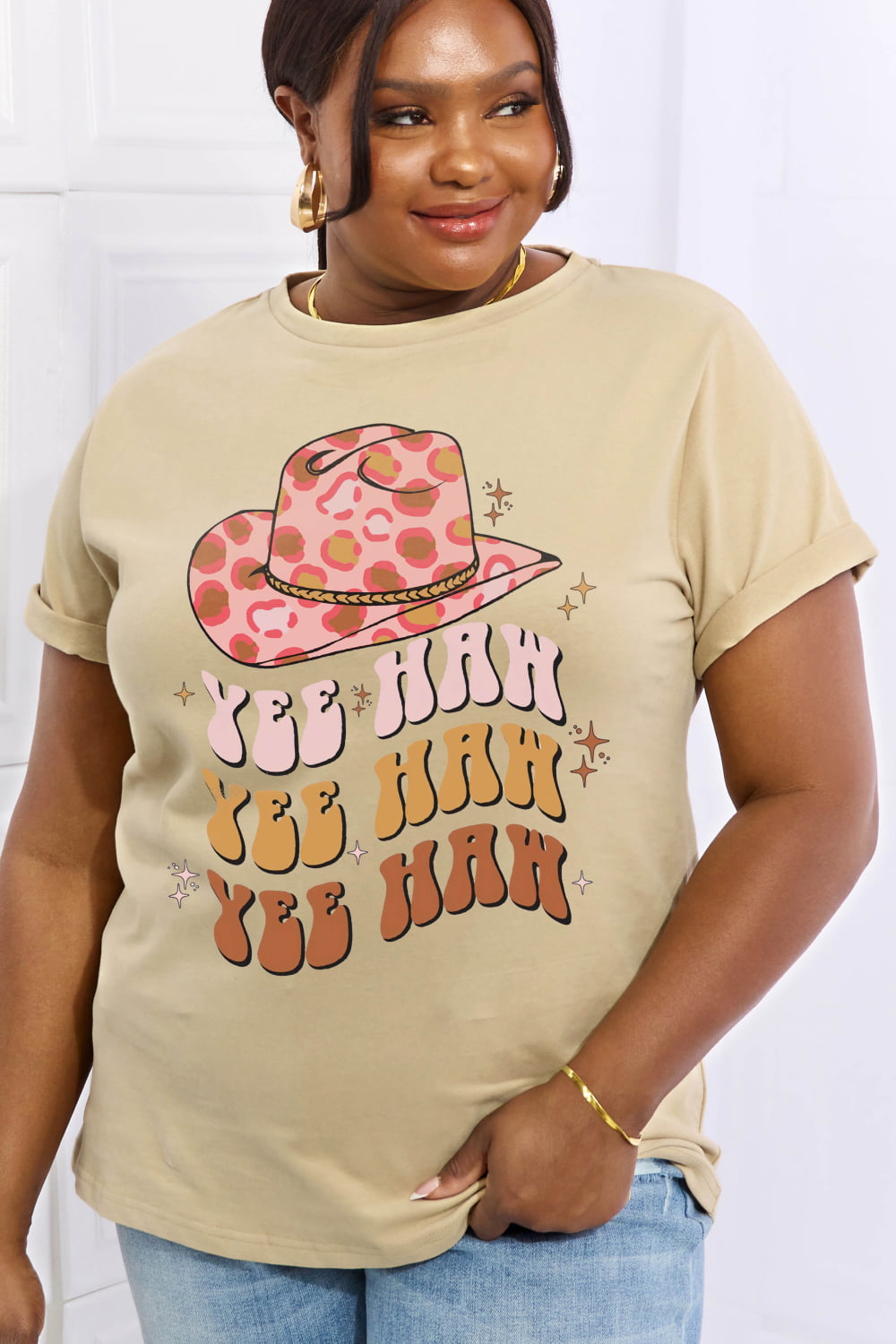 Simply Love Simply Love Full Size YEE HAH YEE HAH YEE HAH Graphic Cotton Tee-Jewearrings