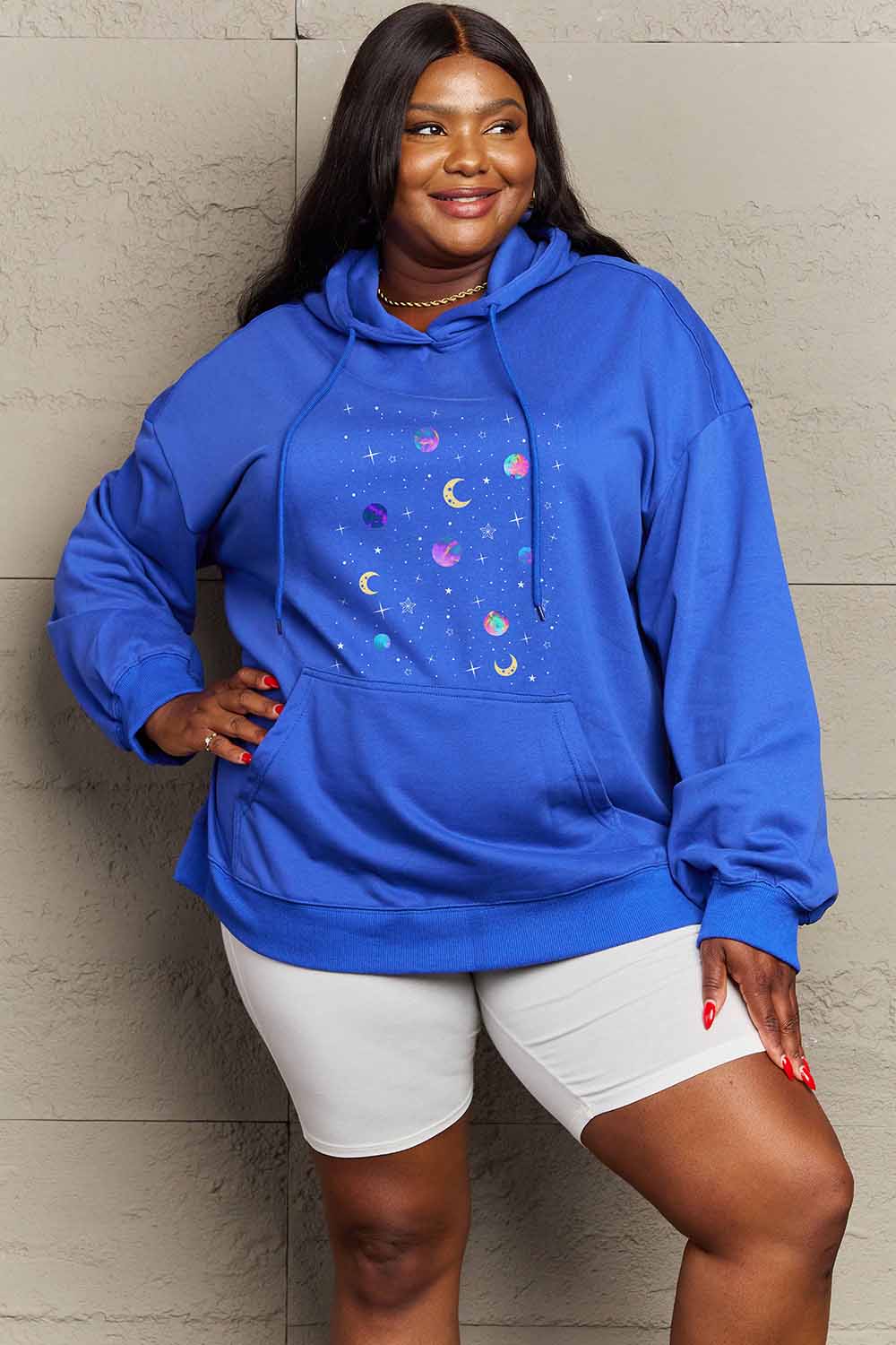 Simply Love Simply Love Full Size Dropped Shoulder Star & Moon Graphic Hoodie-Jewearrings