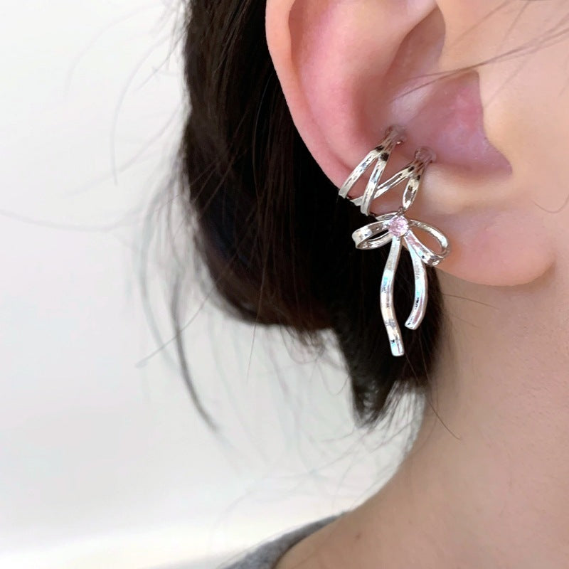 Ear Clip Cold Ballet Style Ribbon Bow Earrings Fashion-Jewearrings