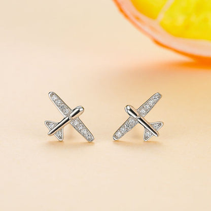 925 Sterling Silver Small Airplane Stud Earrings-Jewearrings