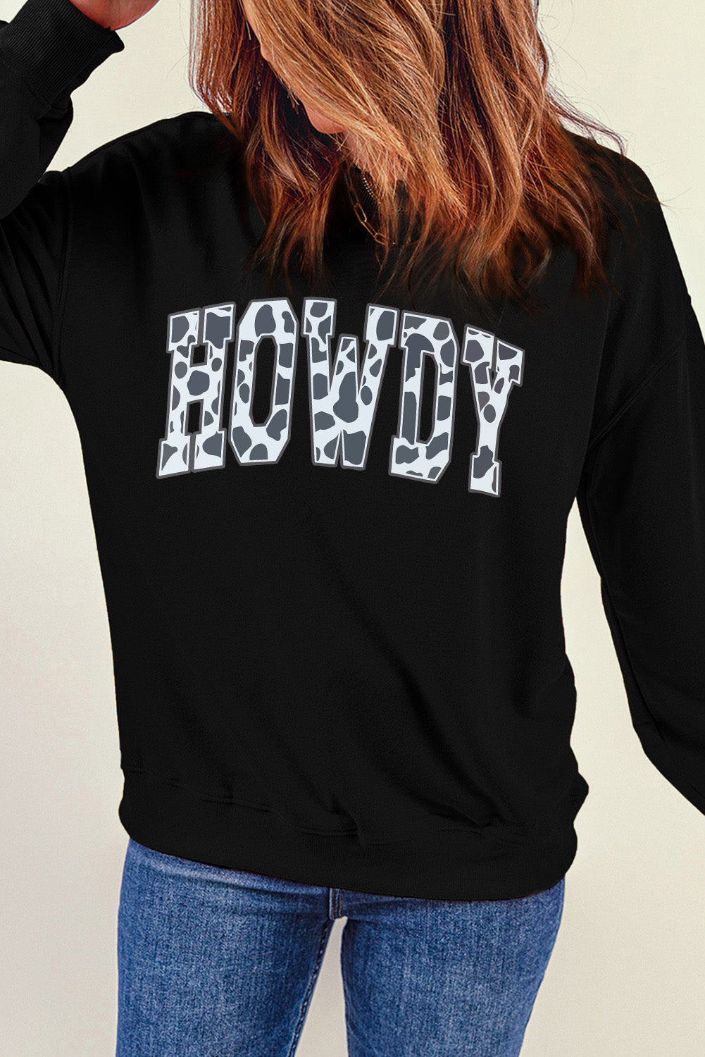 Round Neck Long Sleeve Howdy Graphic Sweatshirt-Jewearrings