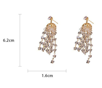 Real Gold Plating Silver Needle Zircon Tassel Dangle Earrings-Jewearrings