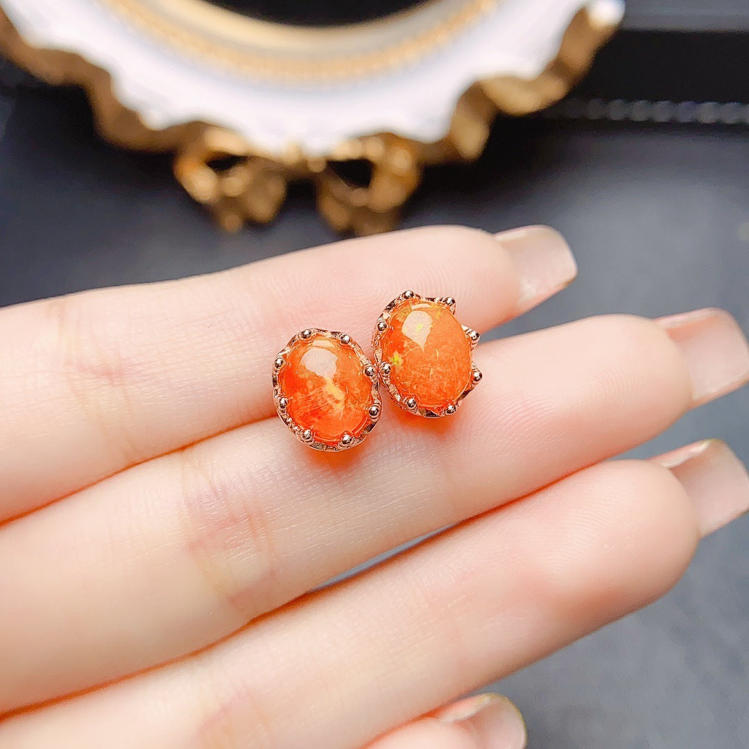 Women's Fashion Simple And Natural Fire Opal Stud Earrings-Jewearrings