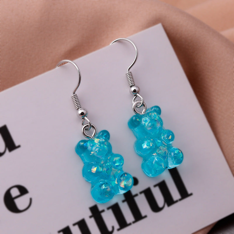 New Fashion Sequins Resin Gummy Bear Dangle Earrings For Women-Jewearrings