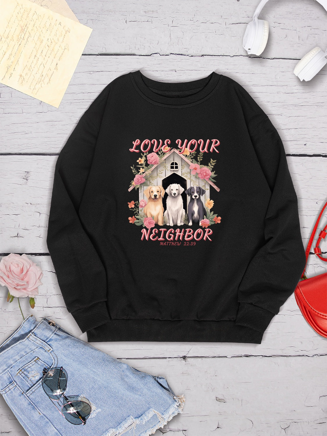 LOVE YOUR NEIGHBOR Round Neck Sweatshirt-Jewearrings